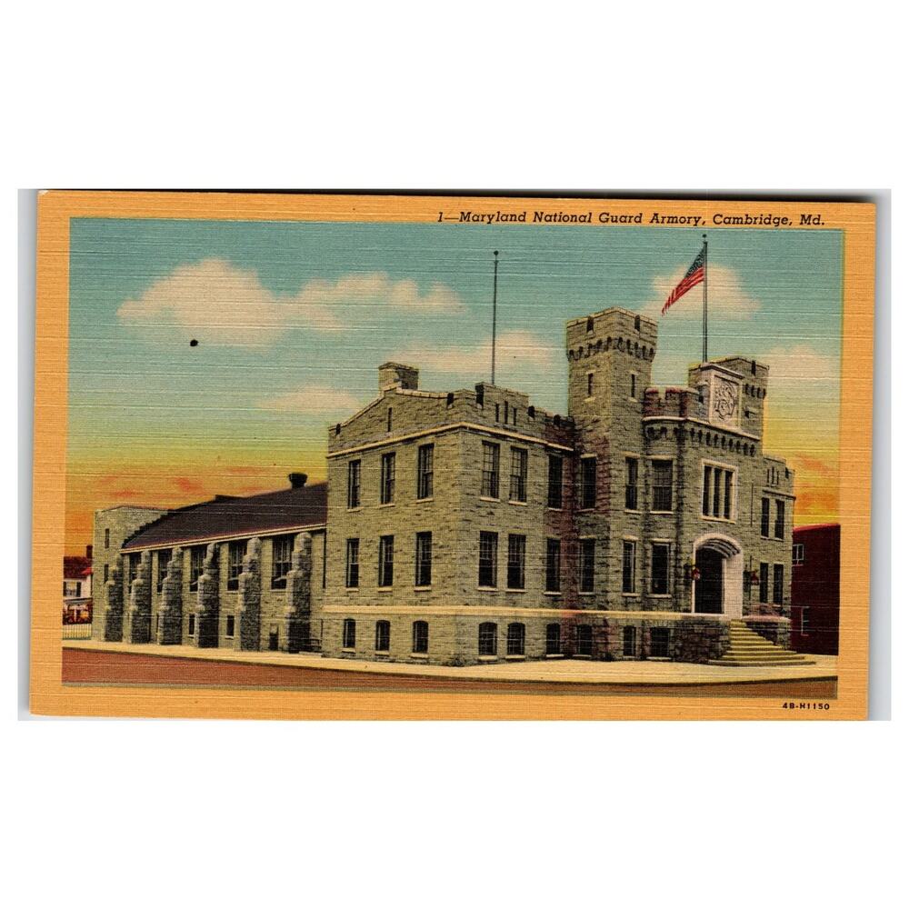 Maryland National Guard Armory Cambridge MD Linen Postcard 1940s Castle